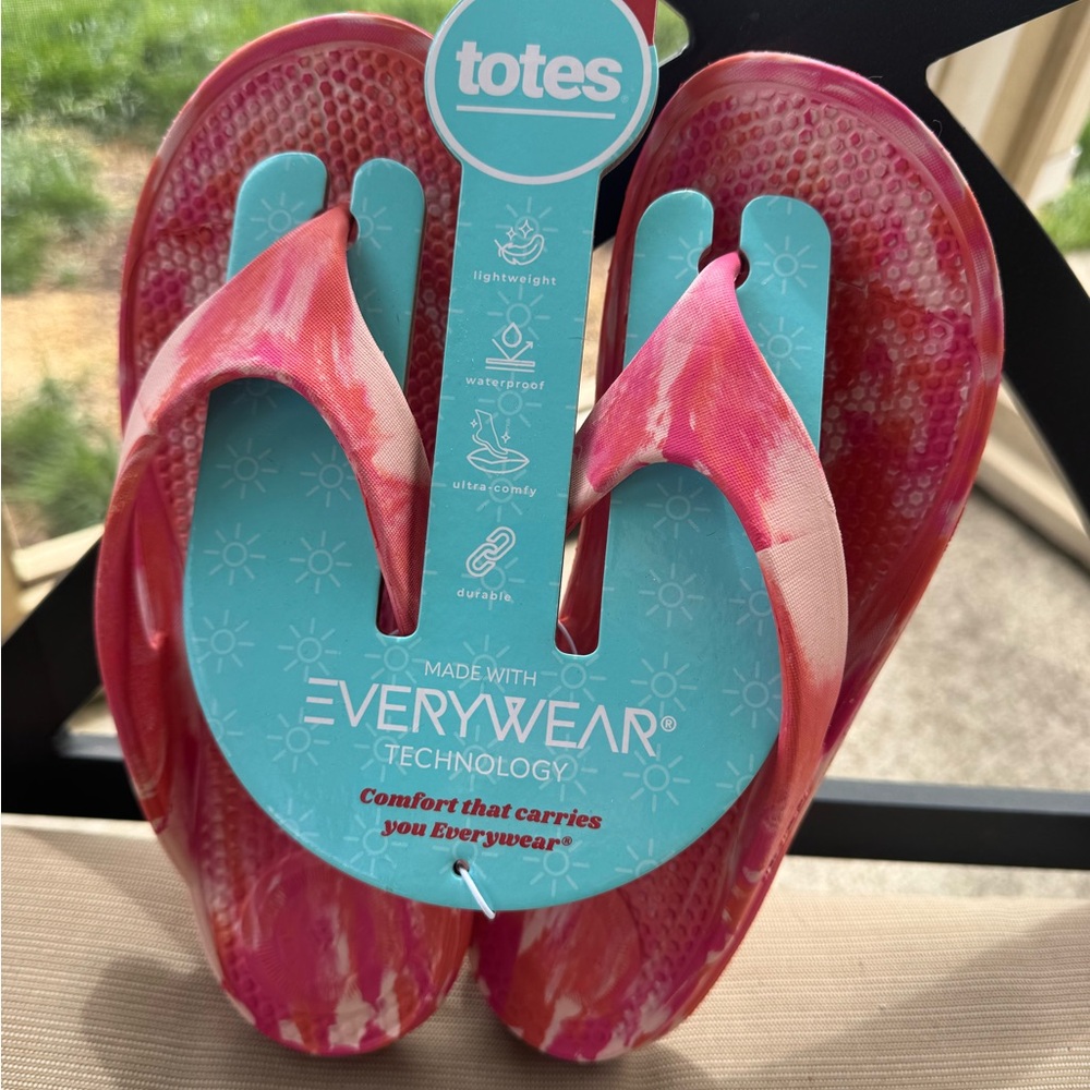 totes Pink and White Tie-Dye Flip Flop Sandals